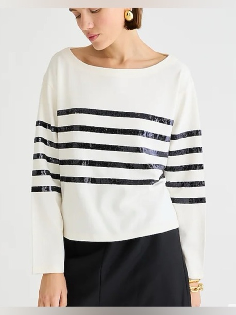 J. Crew Mariner Sequence Striped Jersey Cropped Long Sleeve T Shirt Size M